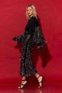 "Elsa" Κρουαζέ φούστα παγιέτα με κρόσια - Image 2