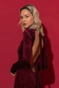 "Belle" Μακρύ εξώπλατο φόρεμα βελούδο γκλίτερ - Image 3