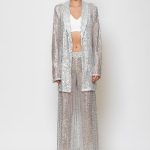 Sequined Mesh Παντελόνι ασημί παγιέτα δίχτυ