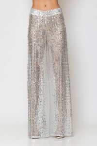Sequined Mesh Παντελόνι ασημί παγιέτα δίχτυ - Image 3