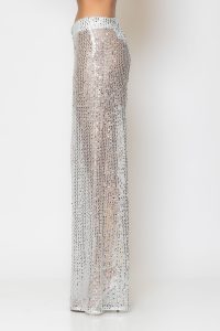Sequined Mesh Παντελόνι ασημί παγιέτα δίχτυ - Image 4