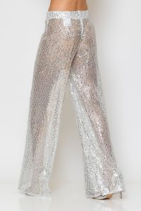 Sequined Mesh Παντελόνι ασημί παγιέτα δίχτυ - Image 6