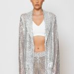 Sequined Mesh Oversized σακάκι ασημί παγιέτα δίχτυ