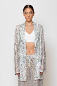 Sequined Mesh Oversized σακάκι ασημί παγιέτα δίχτυ