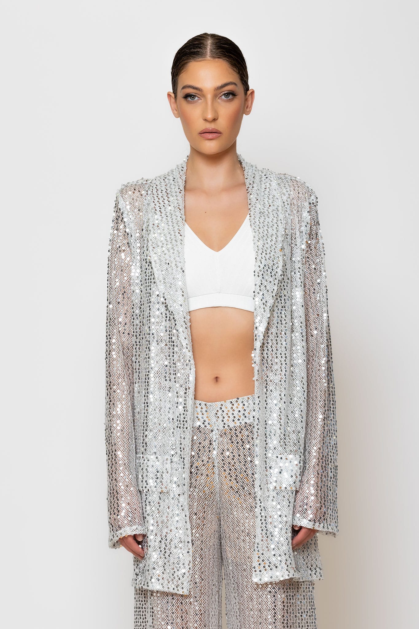C-THROU-Exclusive-2537003-87.jpg Sequined Mesh Oversized σακάκι ασημί παγιέτα δίχτυ - Image 1