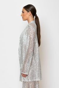 Sequined Mesh Oversized σακάκι ασημί παγιέτα δίχτυ - Image 2