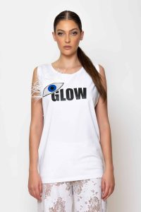 "Eye" Μακό T-shirt με κέντημα μάτι και logo