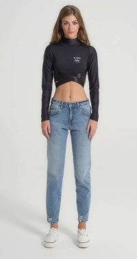 Straight Fit Τζιν Isabella Mid Rise Sustainable Ανοιχτό Μπλε Πετροπλυμένο