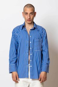 "Pelagos" Long striped shirt with print at the back - Image 6