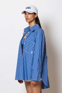 "Pelagos" Long striped shirt with print at the back