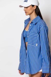 "Pelagos" Long striped shirt with print at the back - Image 2