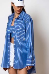 "Pelagos" Long striped shirt with print at the back - Image 4