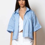 "Pelagos" Crop Loose striped shirt