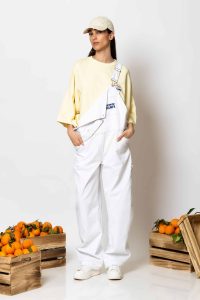 "Mastiha" Wide-leg denim cargo overalls