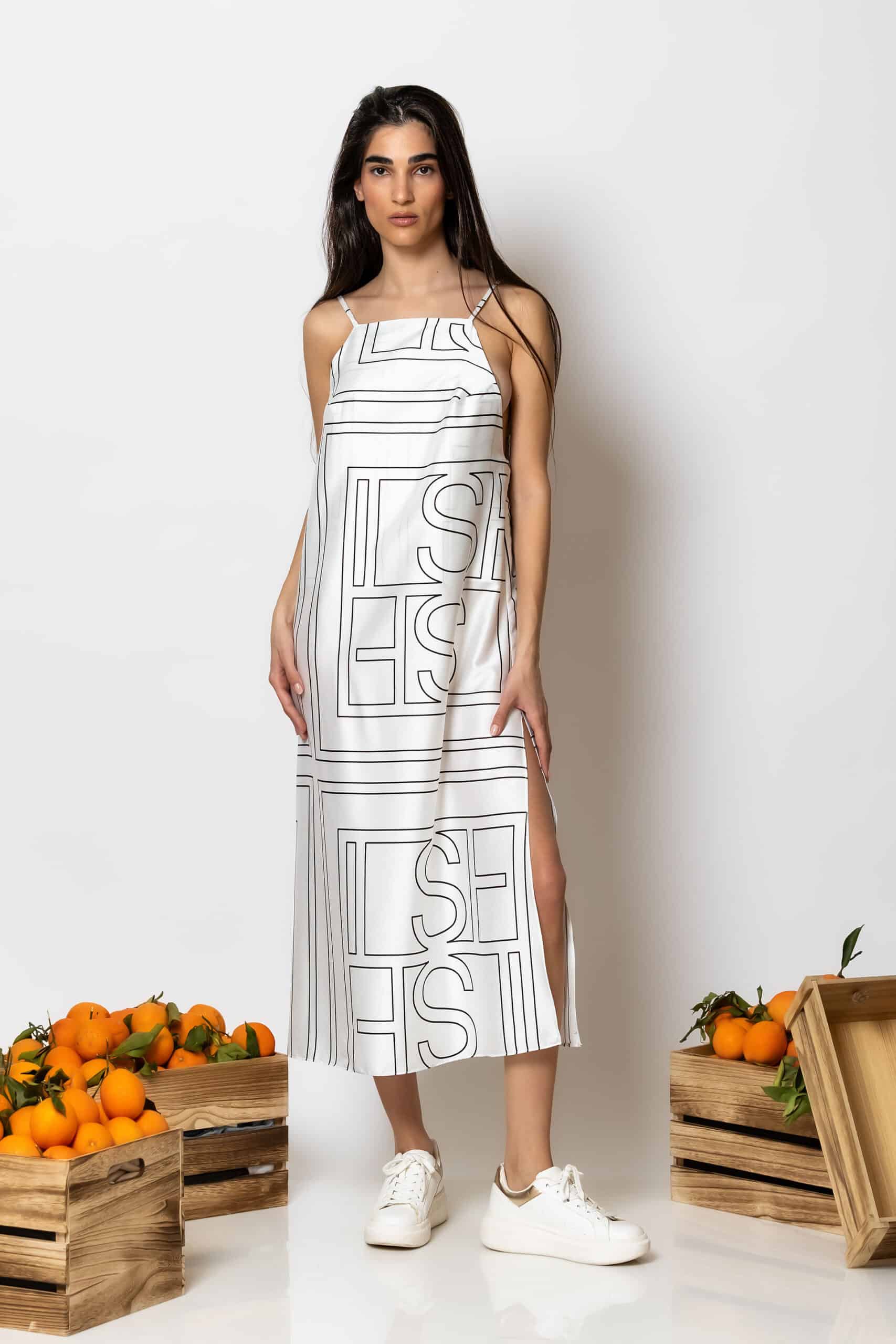 LSF-2586003-44 "Kefi" Midi satin print camisole dress - Image 1