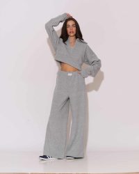 "Howdy" Knitted rib Wide-leg pants