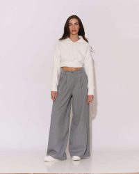 "Howdy" Knitted rib crop top with collar - Image 2