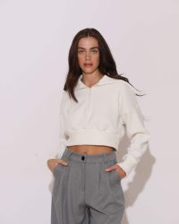"Howdy" Knitted rib crop top with collar