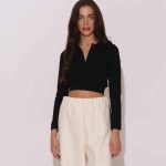 "Laurer" Logo-embroidered crop top with collar