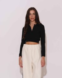 "Laurer" Logo-embroidered crop top with collar