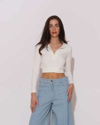 "Laurer" Logo-embroidered crop top with collar - Image 8