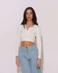 "Laurer" Logo-embroidered crop top with collar - Image 9