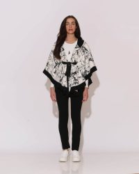 "Kaia" Illustration-print fringed hooded Poncho - Image 4