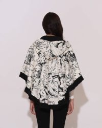 "Kaia" Illustration-print fringed hooded Poncho - Image 2