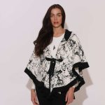 "Kaia" Illustration-print fringed hooded Poncho