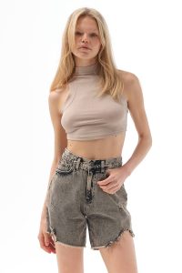 DENIM SHORTS FRAN LONG HIGH RISE SUSTAINABLE VINTAGE GREY