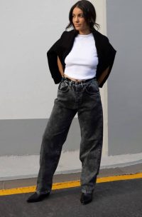 Mom Fit Τζιν Hailey Πολύ Ψηλόμεσο Marble Μαύρο - Image 2