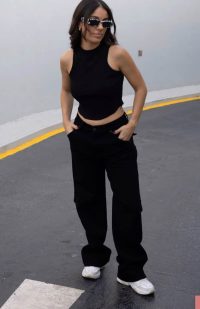 Straight Fit Cargo Τζιν Aaliyah Χαμηλοκάβαλο Μαύρο