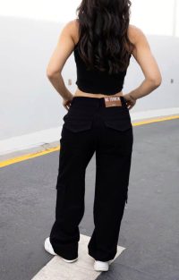 Straight Fit Cargo Τζιν Aaliyah Χαμηλοκάβαλο Μαύρο - Image 2