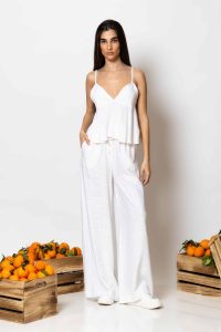 "Bougada" High-Waisted wide-leg linen pants