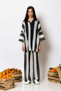 "Semedaki" Striped crochet knit pants