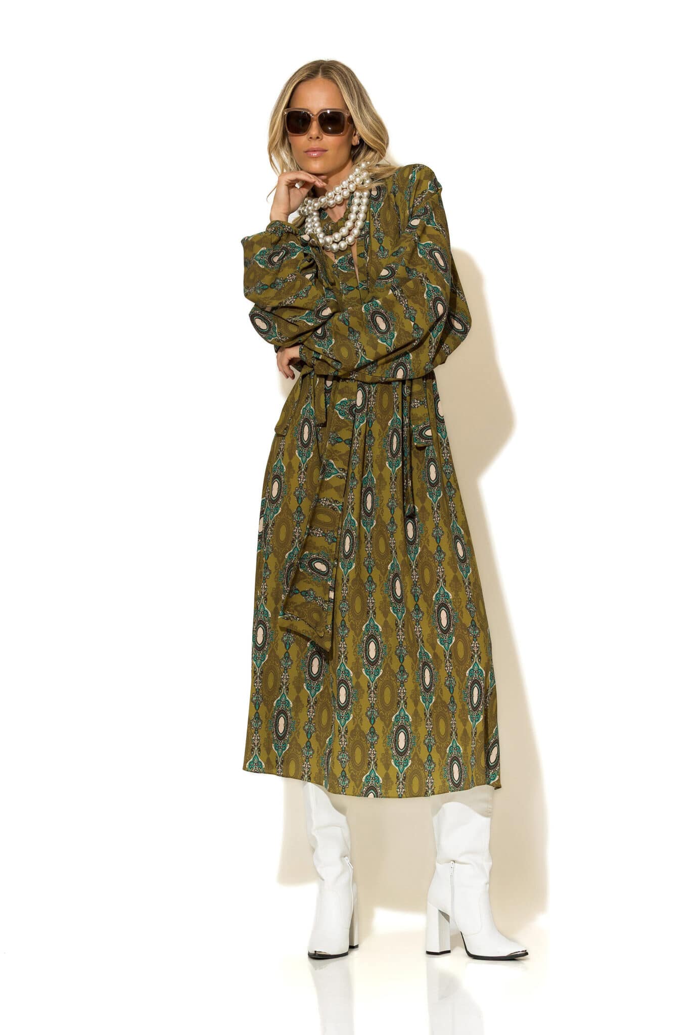 2516026-179-Crepe-Georgette-Dress-4-scaled "Frost" Εμπριμέ Μίντι Φόρεμα κρουαζέ με φουλάρια που δένουν φιόγκο - Image 1