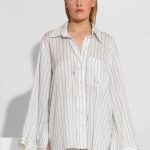 Magnolia Oversized Σατέν Ριγέ Πουκάμισο με Signature Print