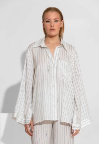 Magnolia Oversized Σατέν Ριγέ Πουκάμισο με Signature Print