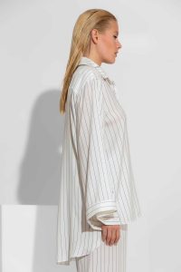 Magnolia Oversized Σατέν Ριγέ Πουκάμισο με Signature Print - Image 3