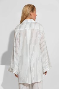 Magnolia Oversized Σατέν Ριγέ Πουκάμισο με Signature Print - Image 4