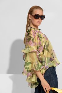 Azalea Κίτρινο φλοράλ πουκάμισο οργάντζα με βολάν - Image 5