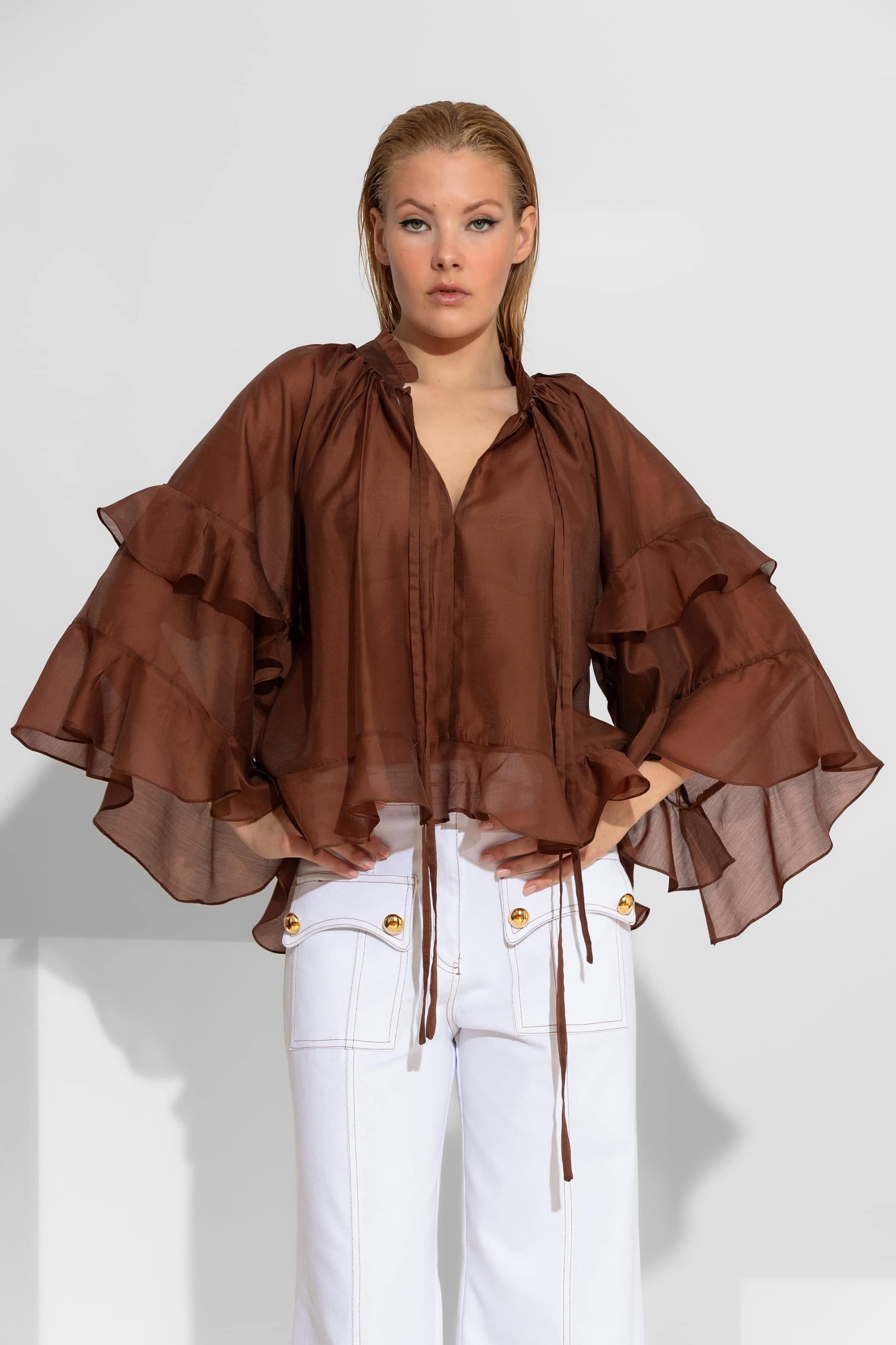 2602009-129-lyocell-shirt Anemone Διάφανo πουκάμισο Tencel με βολάν - Image 1