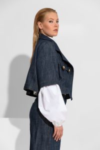 Cornflower Oversized κοντό μπλε τζιν μπουφάν - Image 3
