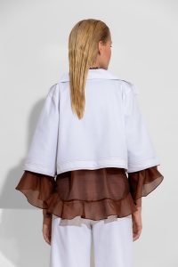 Cornflower Oversized κοντό λευκό τζιν μπουφάν - Image 3