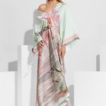 Salvia Σατέν Μακρύ Φόρεμα με Abstract Print Λουλούδι