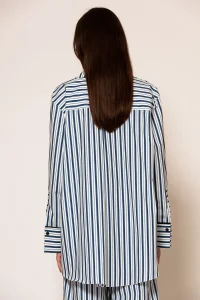 Akti Oversized Πουκάμισο Ρίγα Ποπλίνα με τσέπες και τύπωμα logo - Image 5