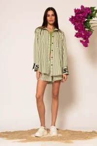 Akti Oversized Πουκάμισο Ρίγα Ποπλίνα με τσέπες και τύπωμα logo - Image 8
