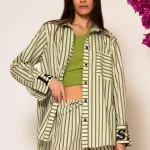 Akti Oversized Πουκάμισο Ρίγα Ποπλίνα με τσέπες και τύπωμα logo