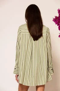 Akti Oversized Πουκάμισο Ρίγα Ποπλίνα με τσέπες και τύπωμα logo - Image 7