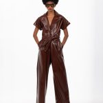 Lunevia faux leather brown jumpsuit